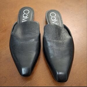 Calvin Klein Black Leather Mules